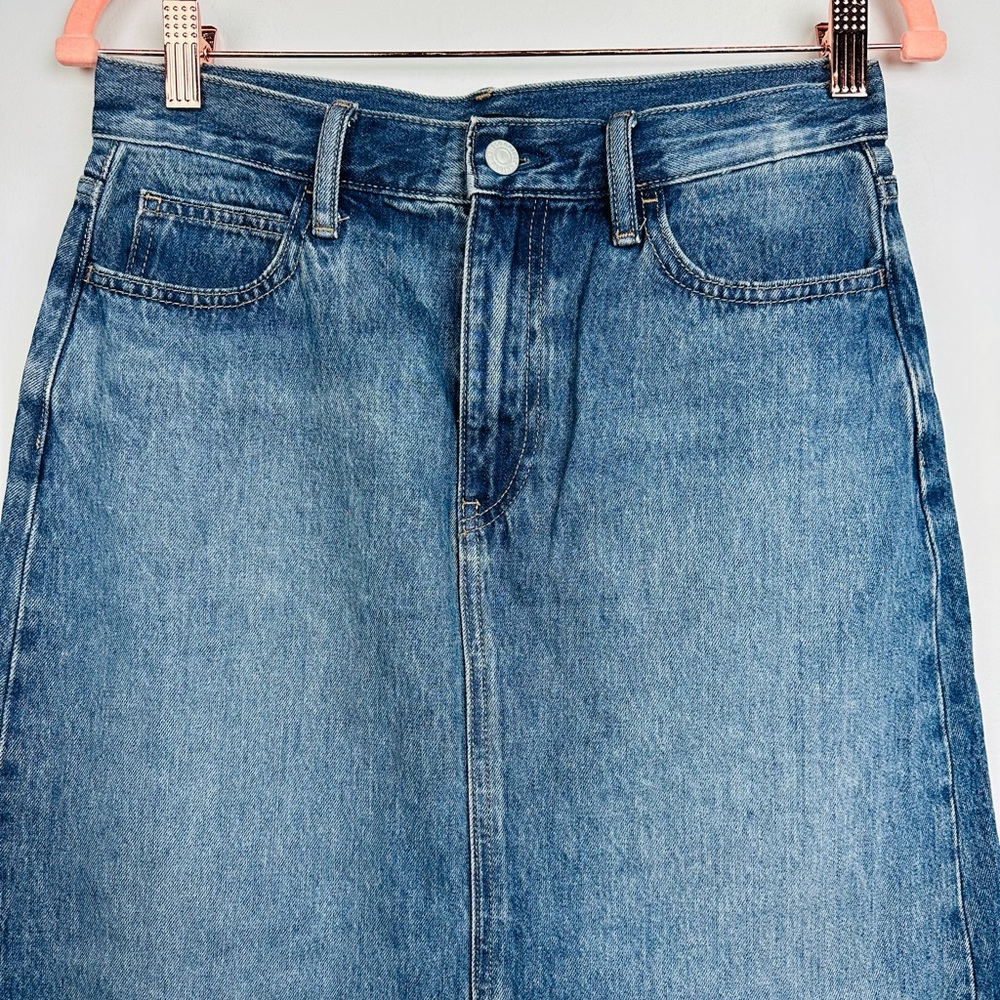 Uniqlo Classic Blue Midi Denim Front Slit Skirt Size 25 - Picture 2 of 7